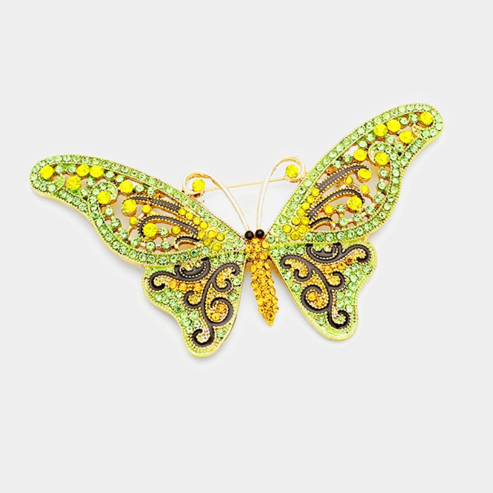 Peridot Yellow Crystal Butterfly Brooch Pendant Pin Statement Fashion Jewelry